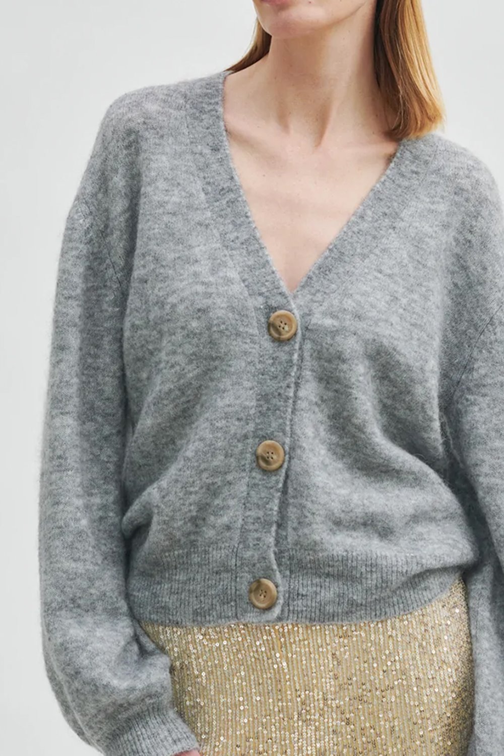 Second Female Brook Drop Shoulder Cardigan - Grey Melange - KJs