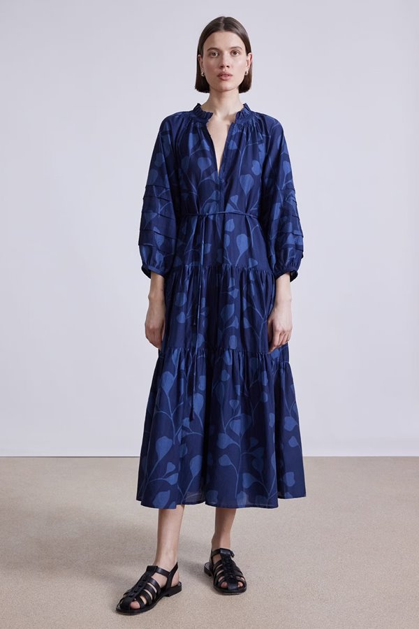 Apiece Apart trinidad maxi dress - indigo trellis