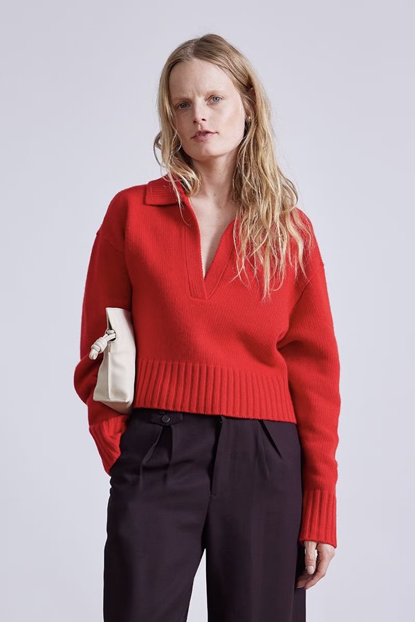 Apiece Apart split neck henley knit  chilli