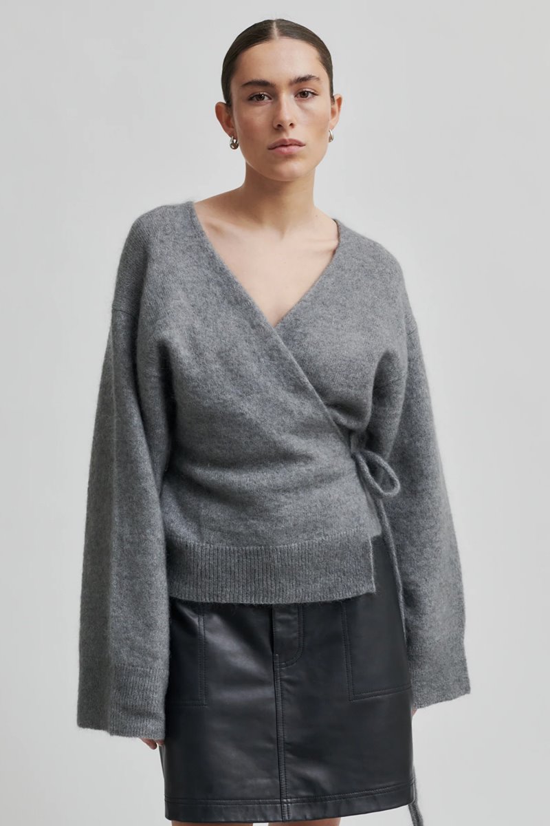 Second Female brookline knit wrap cardigan charcoal grey